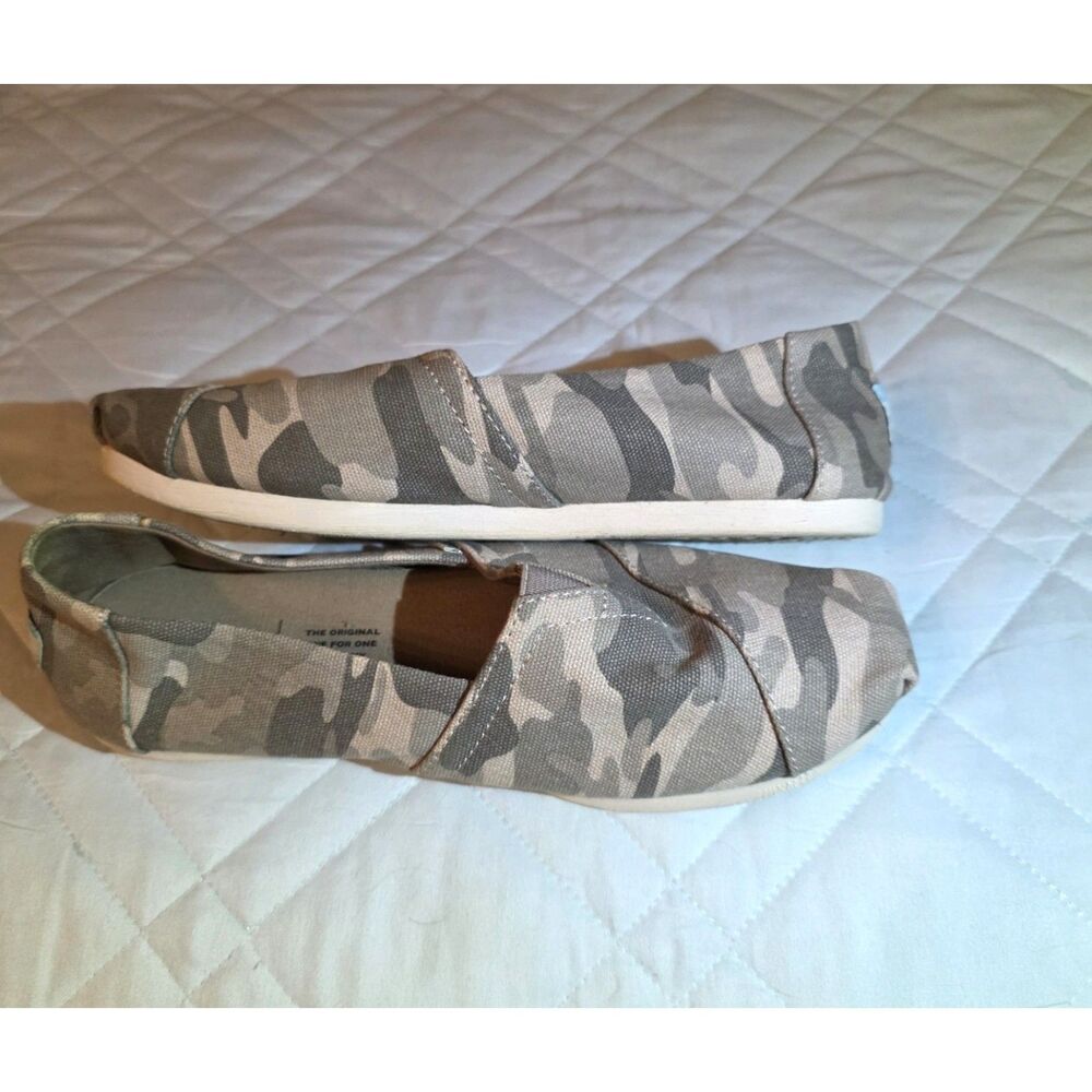TOMS Alpargata slip-on flats featuring a camouflage
